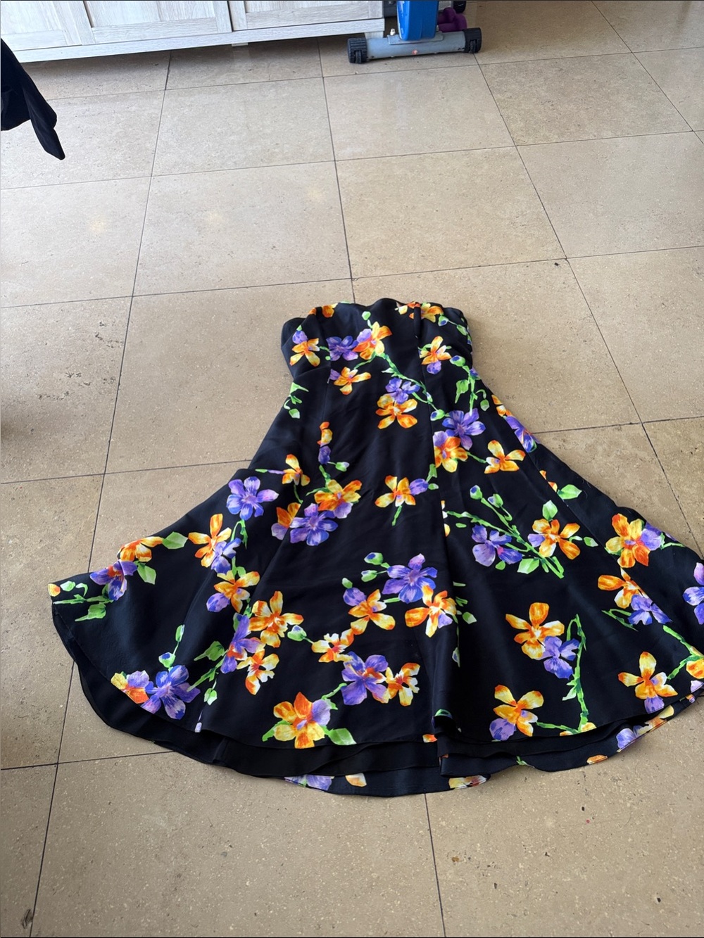Ralph Lauren Purple Label Black Strapless Floral Midi Dress